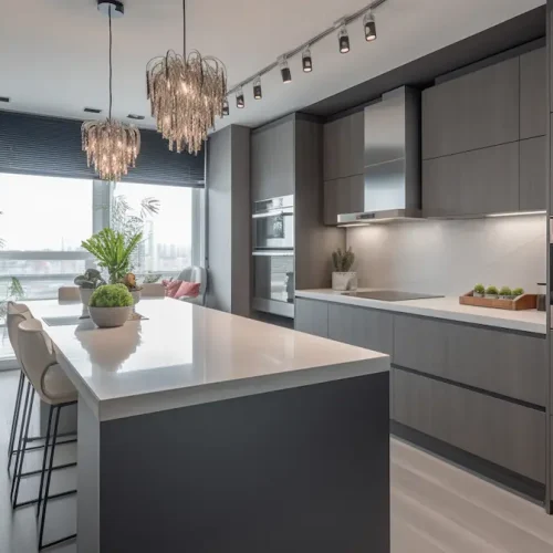 Atlanta building inspector reviewing permitted remodeling work during final inspection, ensuring kitchen and bathroom renovations meet safety standards and local building codes